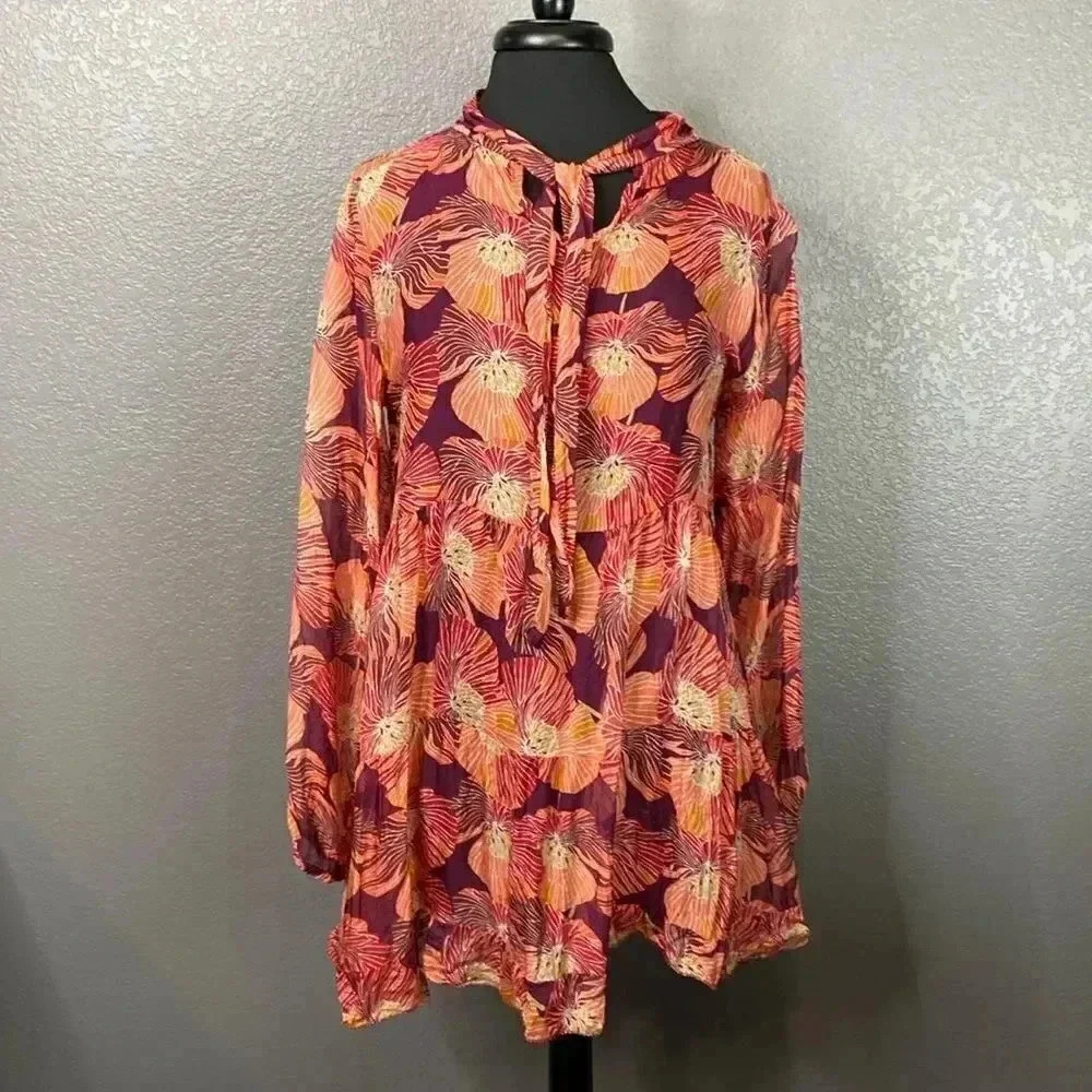 M Made in Italy Floral Sheer Dress Size Small 1112